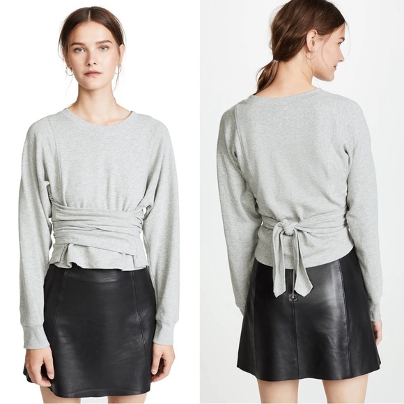 ALC • Atlas Tie-Front Sweatshirt grey terry knit dolman sleeve wrap waist - Picture 13 of 13